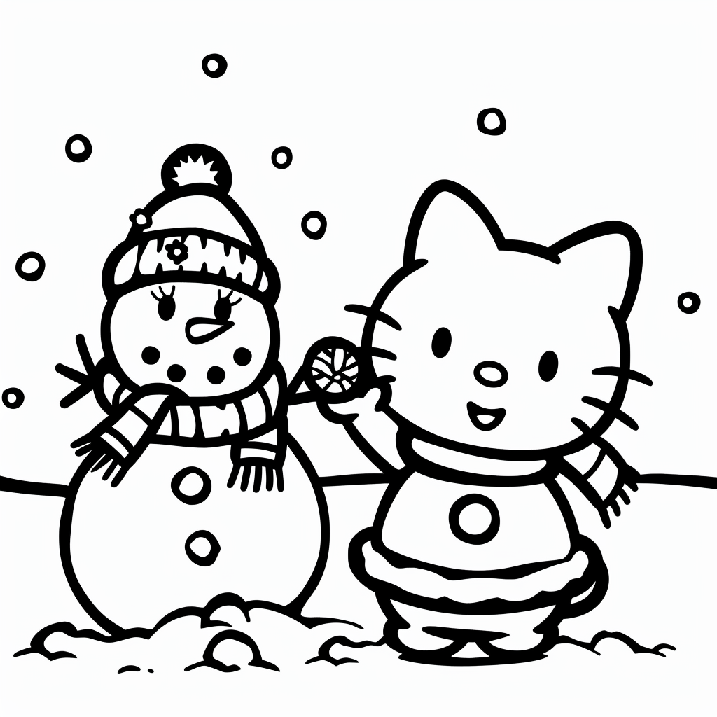 Hello Kitty Making a Snowman