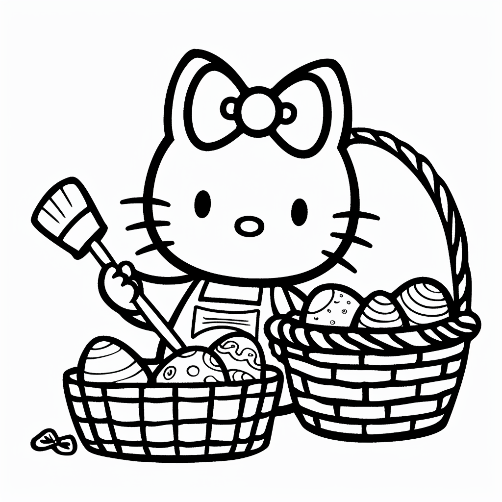 Hello Kitty Painting Easter Eggs