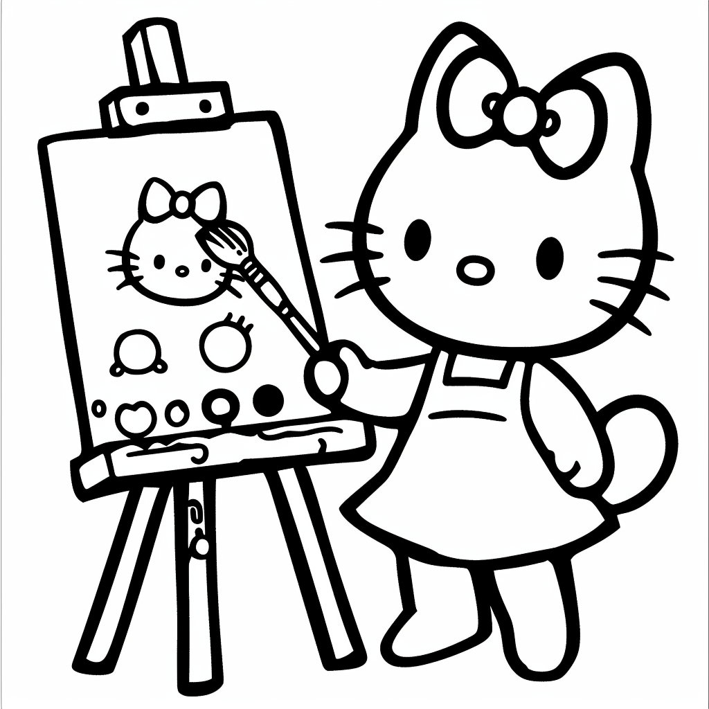 Hello Kitty Painting on an Easel