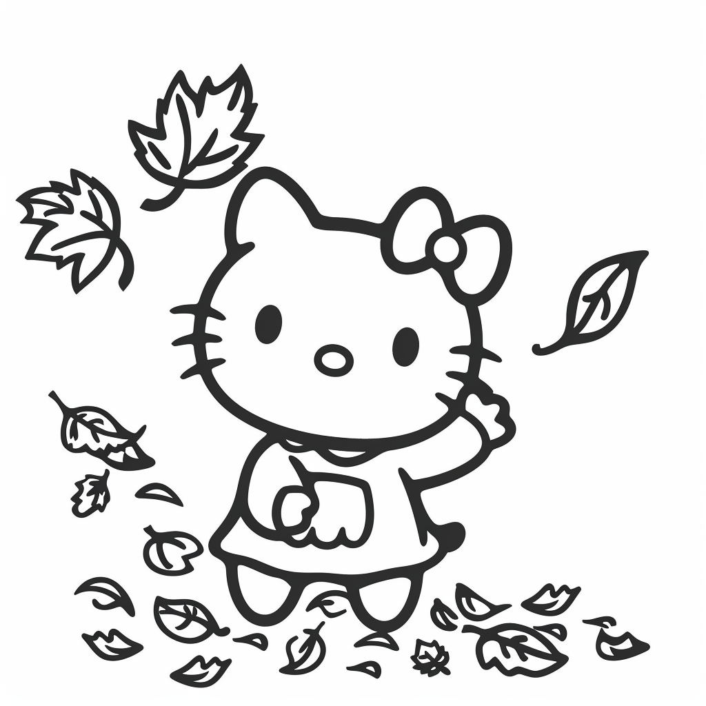 Hello Kitty Playing with Autumn Leaves