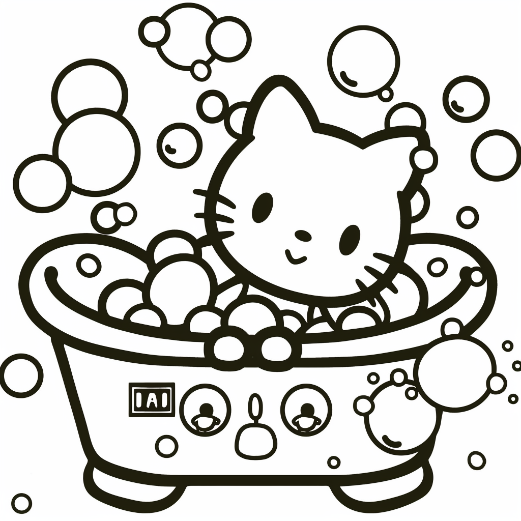 Hello Kitty Playing with Bubbles in a Tub