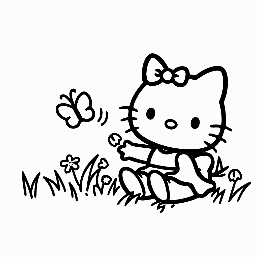 Hello Kitty Playing with a Butterfly