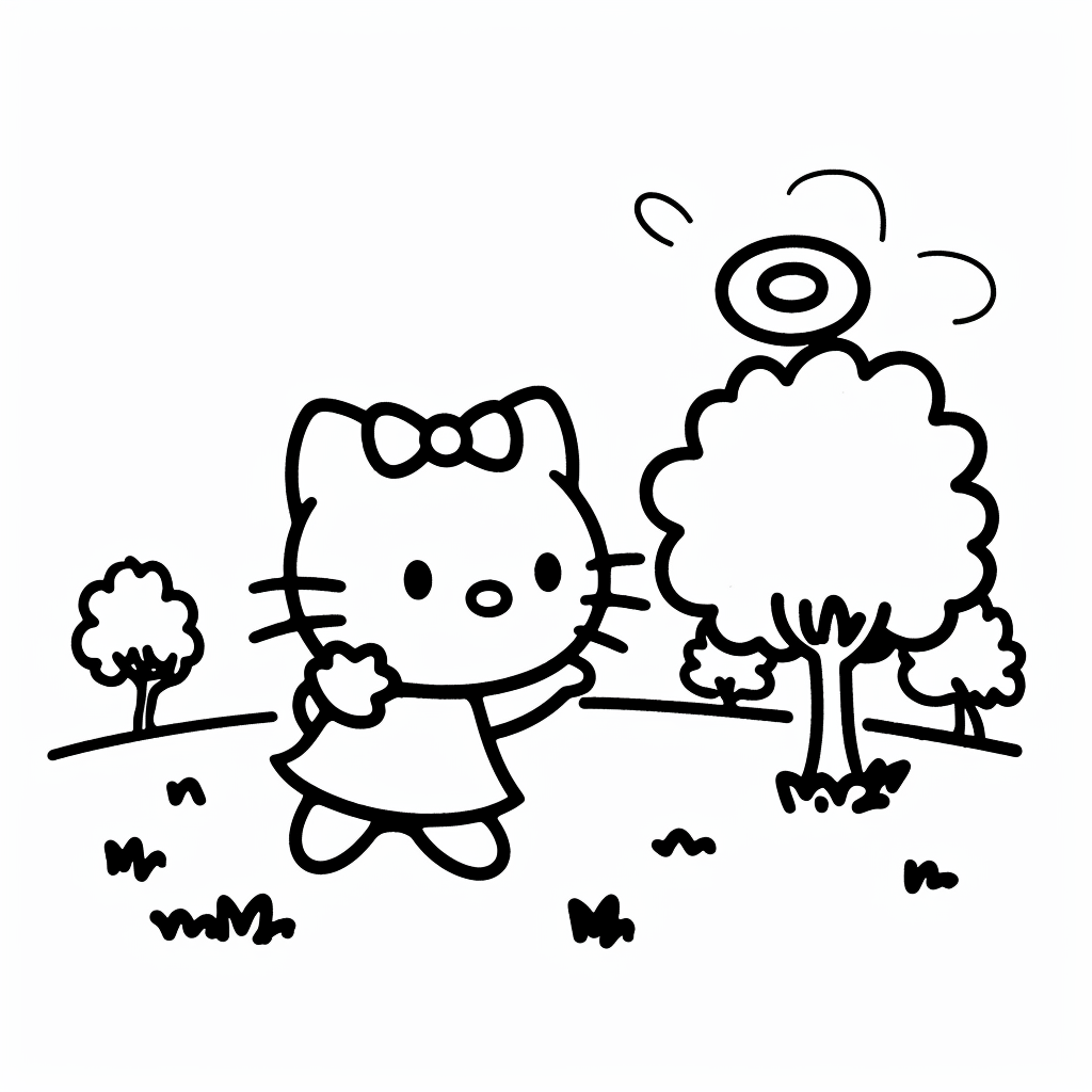 Hello Kitty Playing with a Frisbee