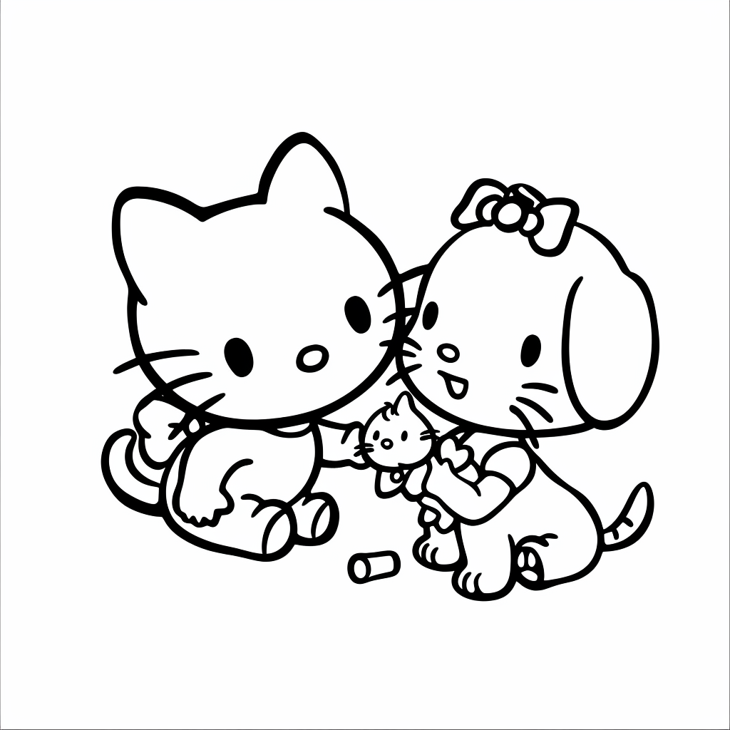 Hello Kitty Playing with a Puppy