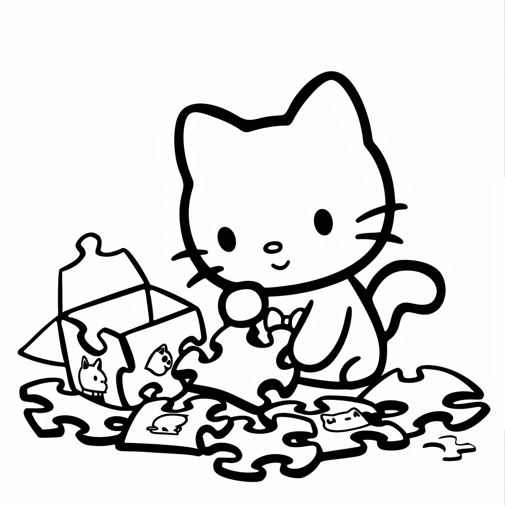 Hello Kitty Playing with a Puzzle
