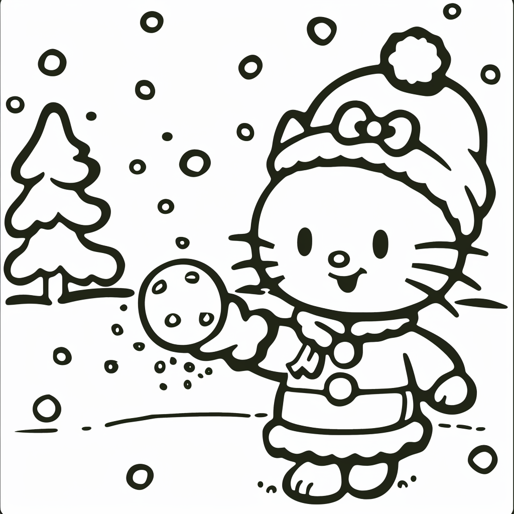 Hello Kitty Playing with a Snowball