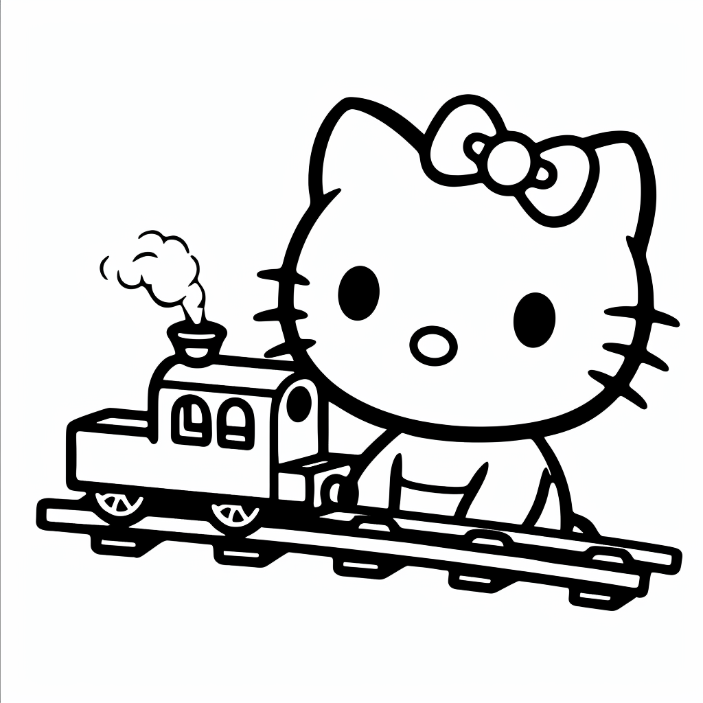 Hello Kitty Playing with a Toy Train
