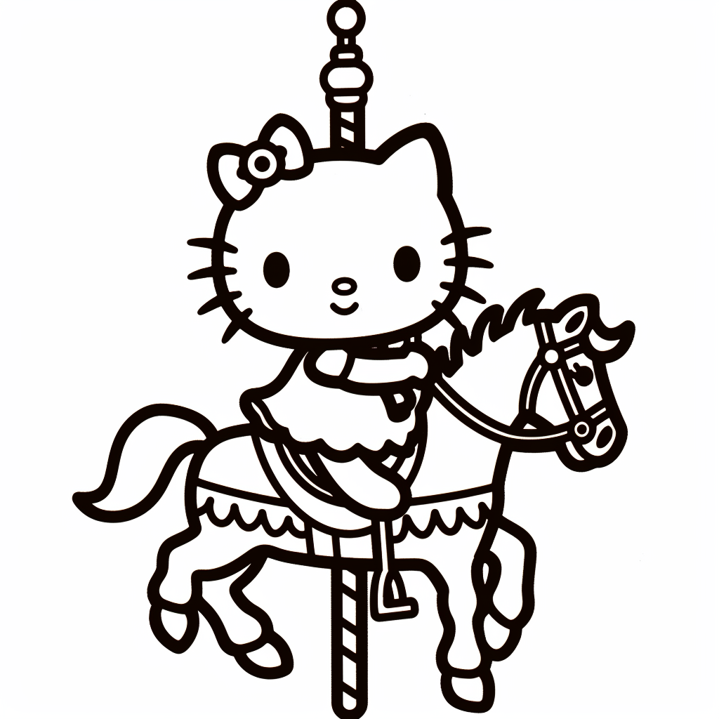 Hello Kitty Riding a Carousel Horse