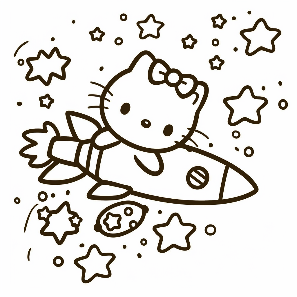Hello Kitty Riding a Rocket