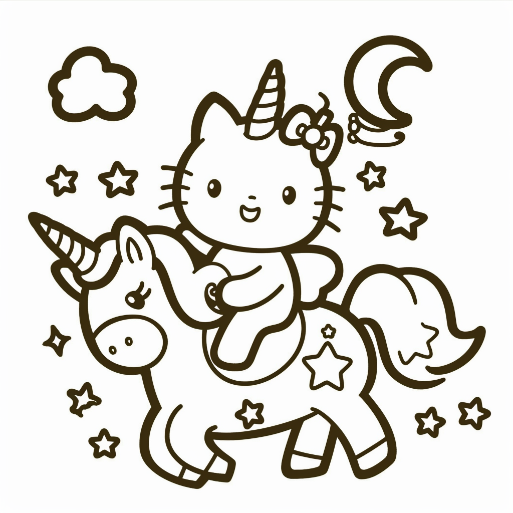 Hello Kitty Riding a Unicorn