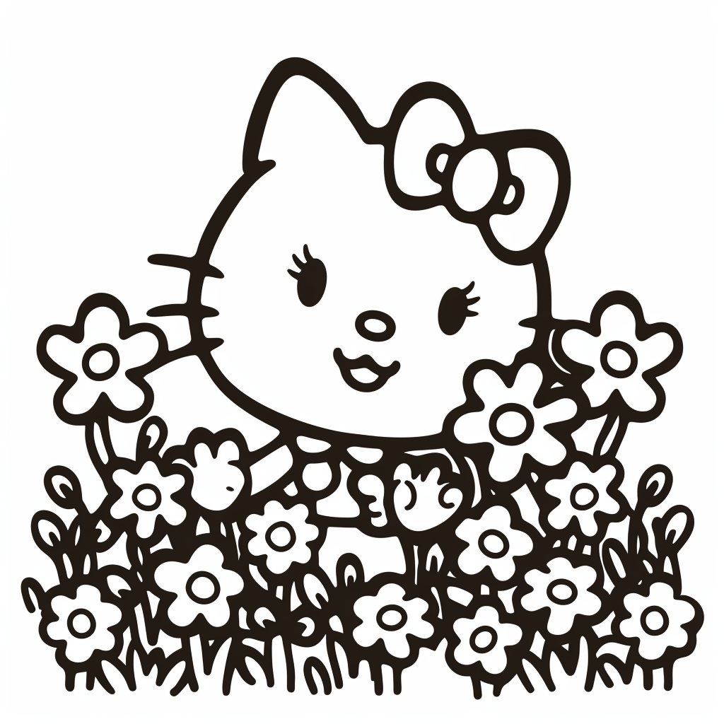 Hello Kitty Sitting in a Flower Field