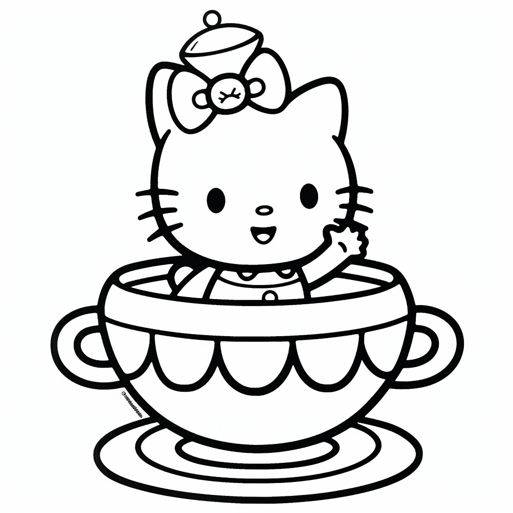 Hello Kitty Sitting in a Teacup Ride
