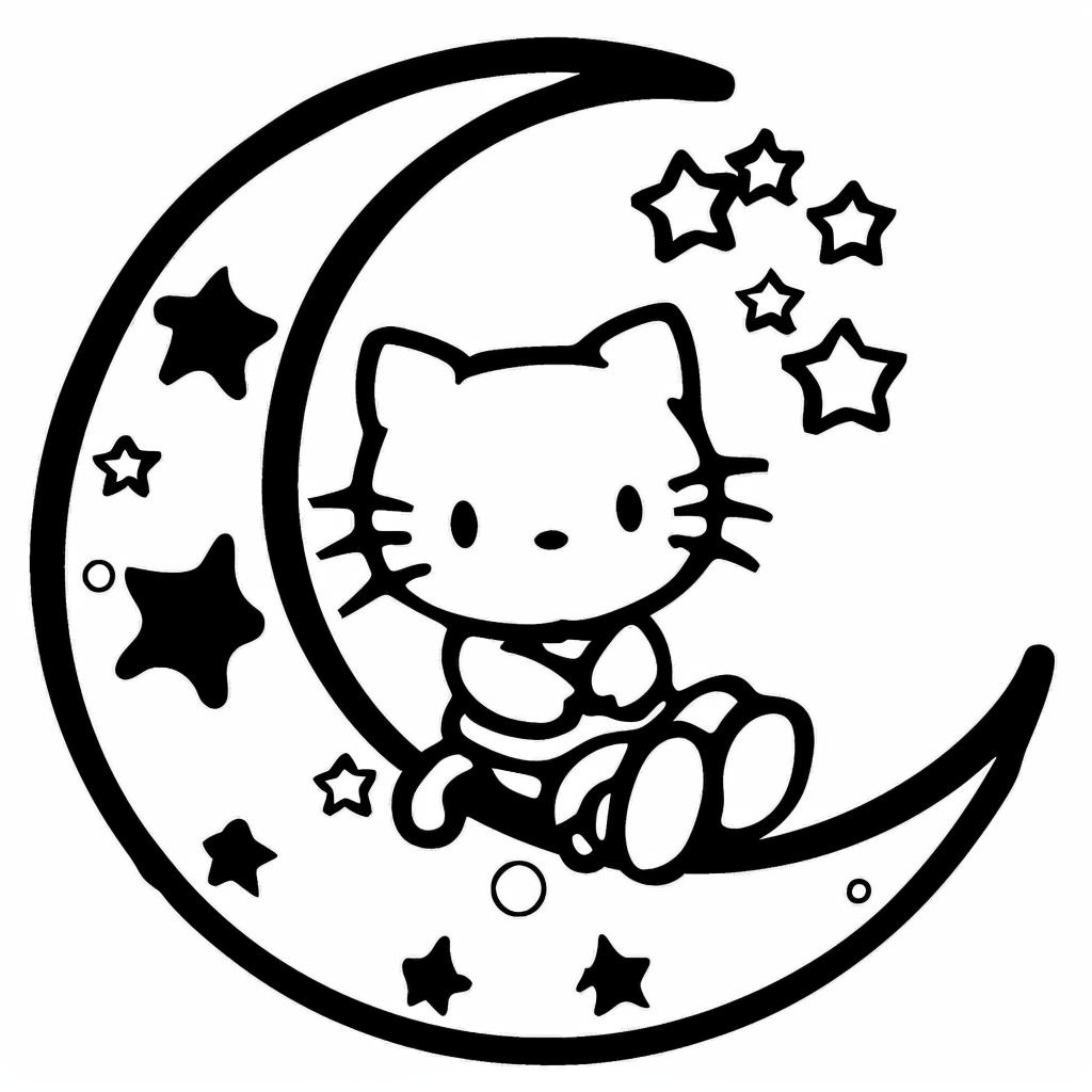 Hello Kitty Sitting on a Moon