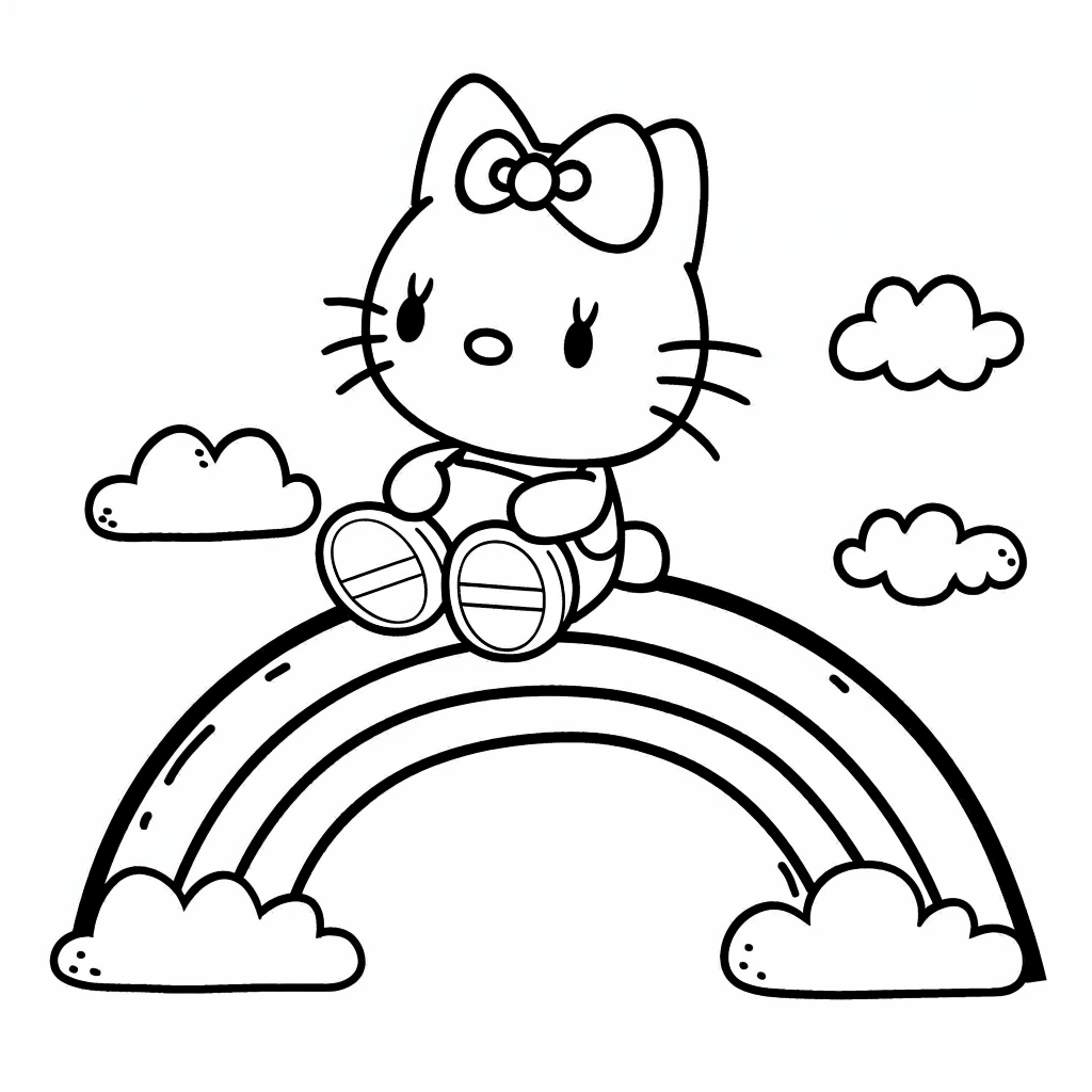 Hello Kitty Sitting on a Rainbow