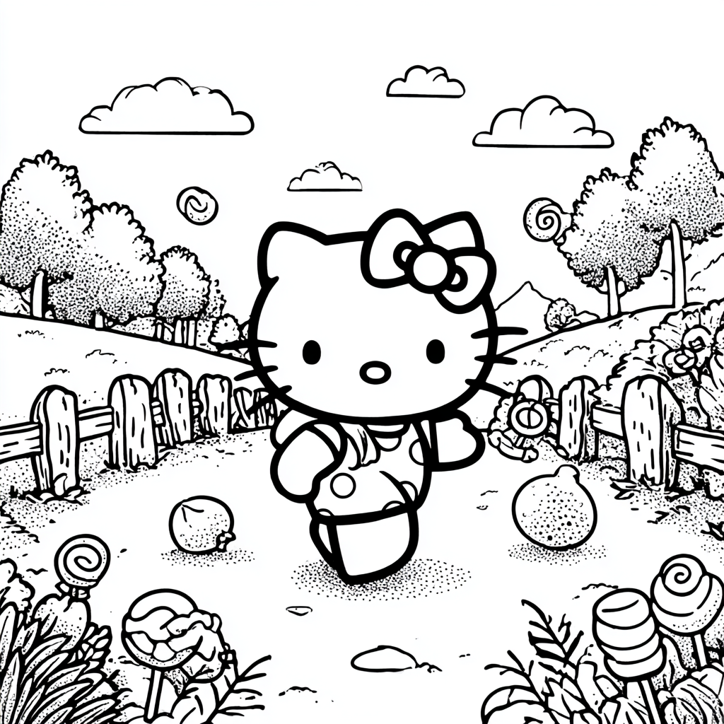 Hello Kitty in a Candy Land Scene
