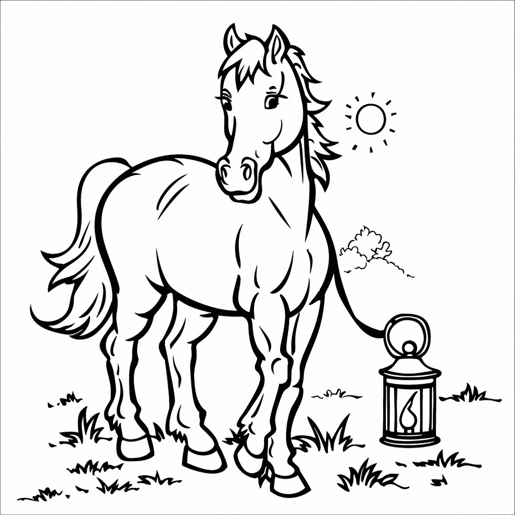 Horse Carrying Lantern at Night