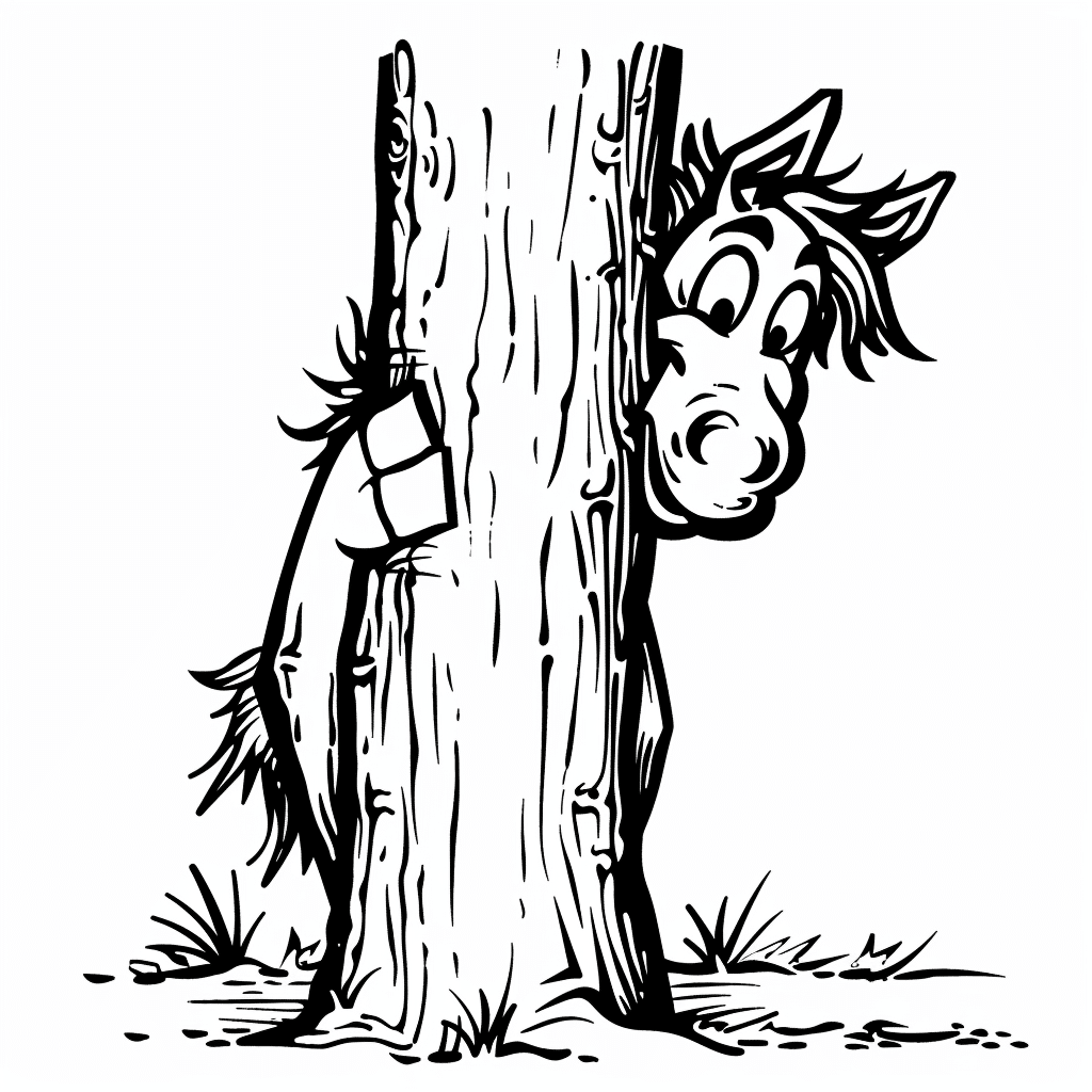Horse Hiding Behind Tree