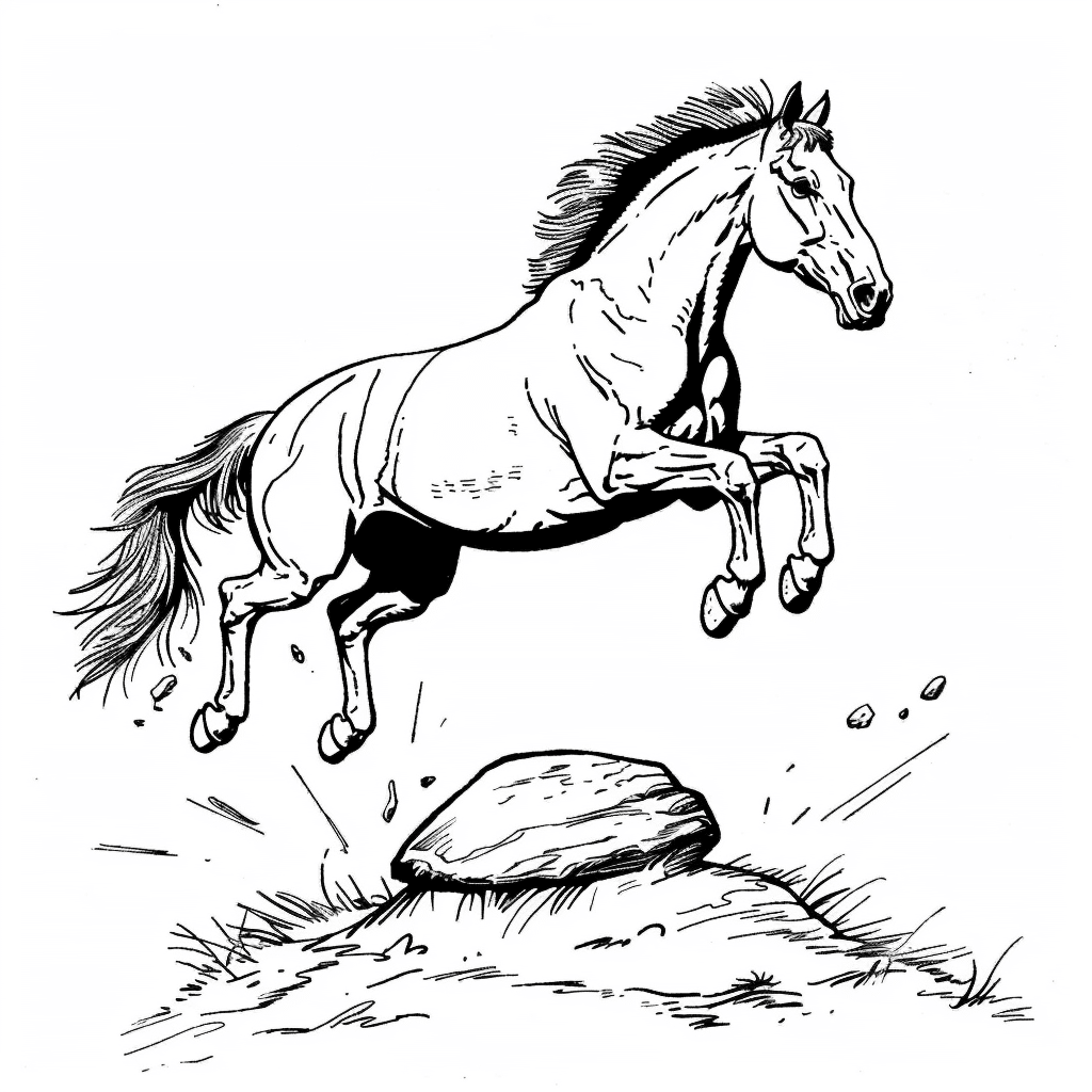 Horse Jumping Over Small Rock