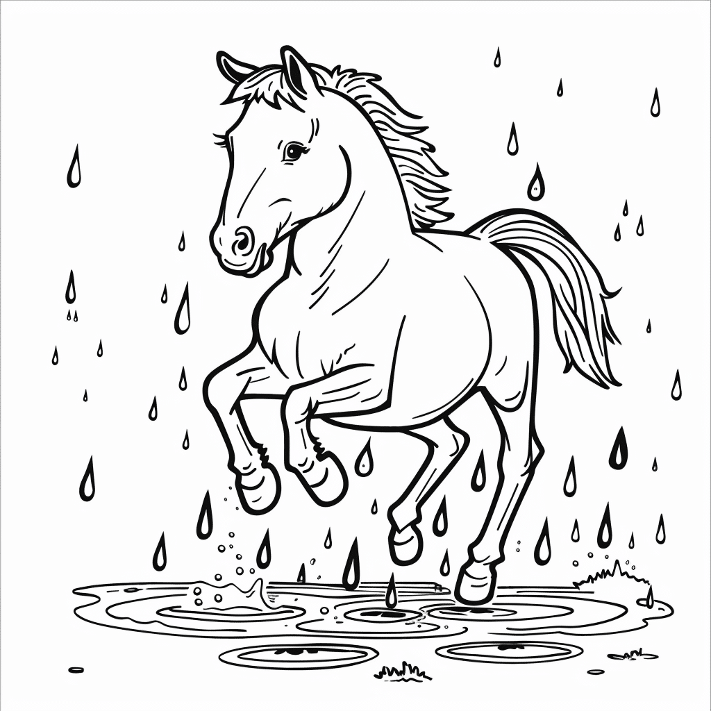 Horse Jumping in Rain
