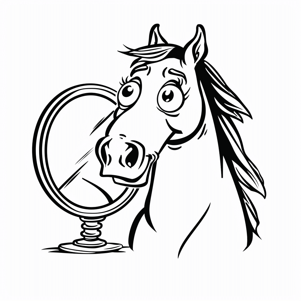 Horse Looking in Mirror