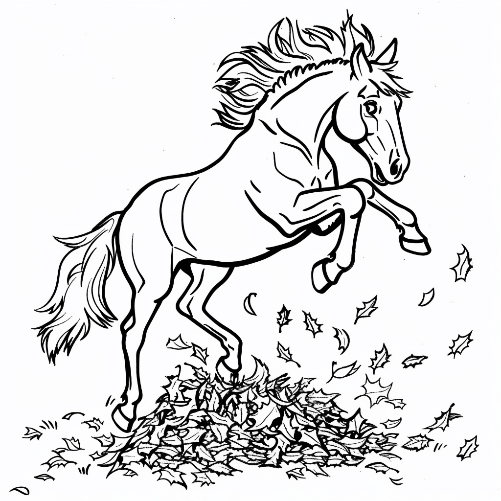 Horse Playing in Leaves