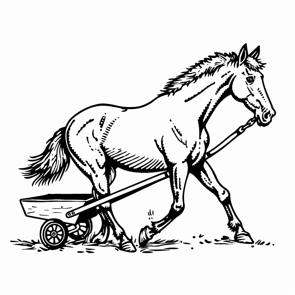 Horse Pushing Wheelbarrow