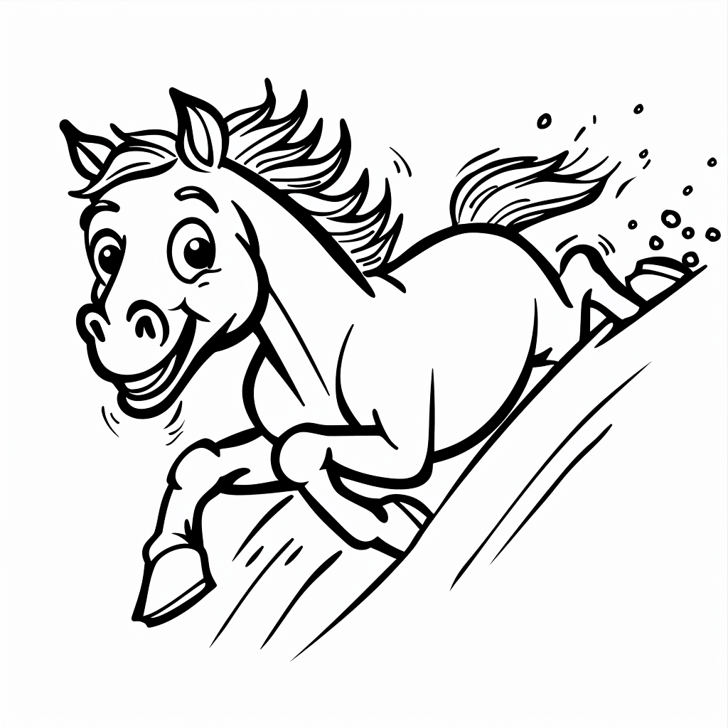 Horse Sliding Down Slope