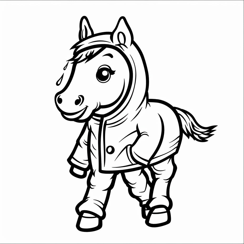 Horse Walking in Raincoat