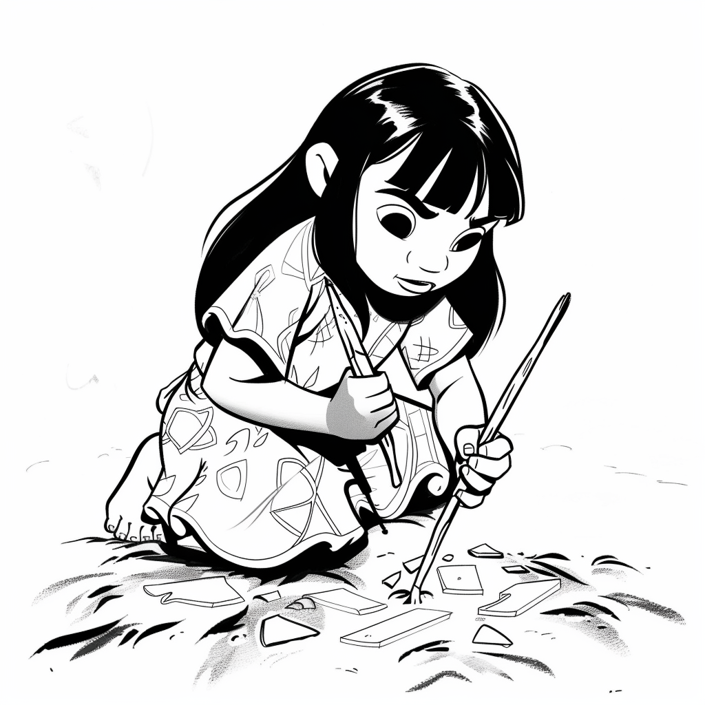 Lilo Drawing on the Sand