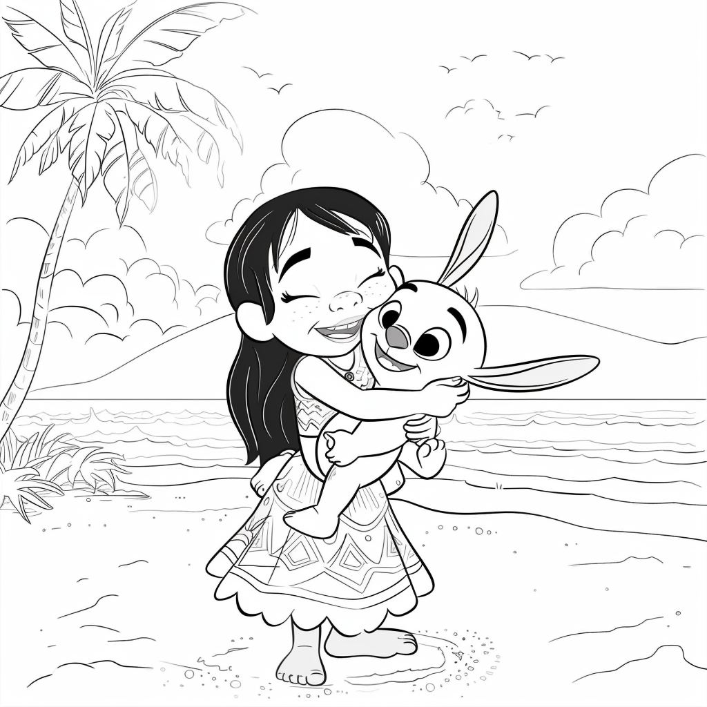 Lilo Holding Stitch in a Hug