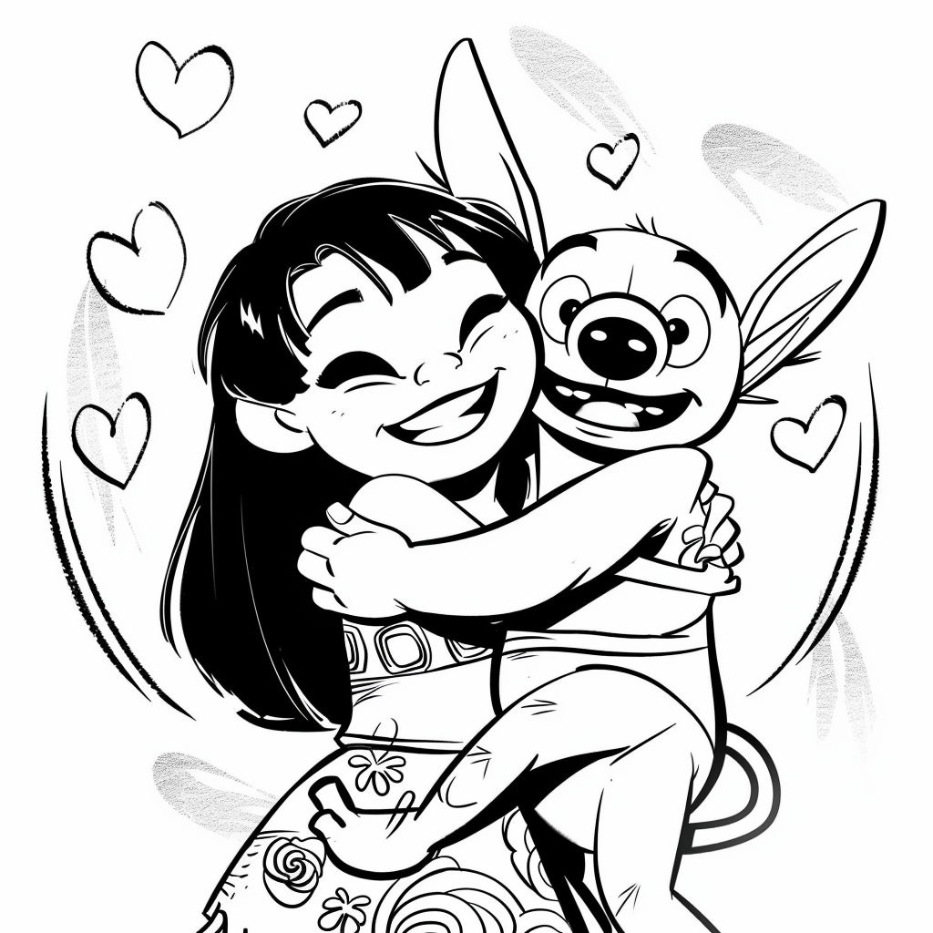 Lilo Hugging Stitch with Love