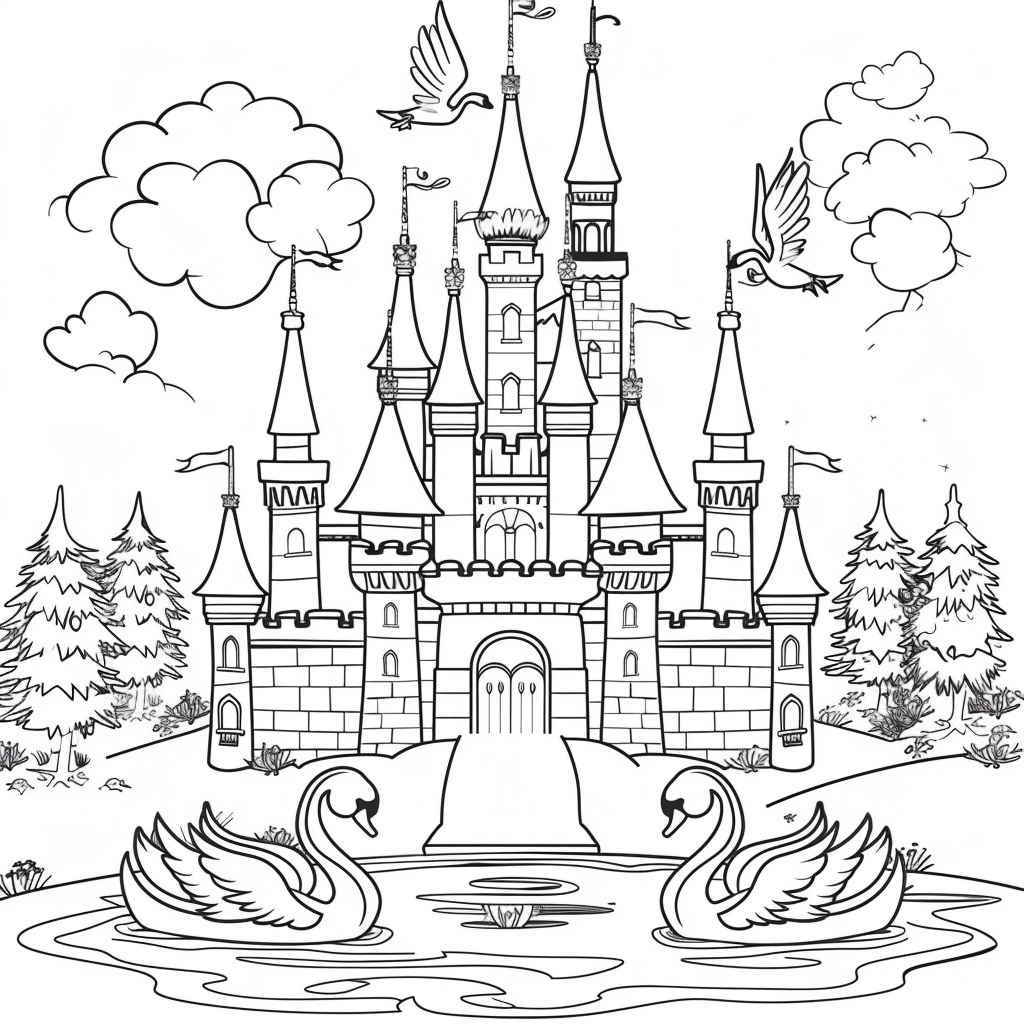 Princess Castle Coloring Pages printable castle design for kids
