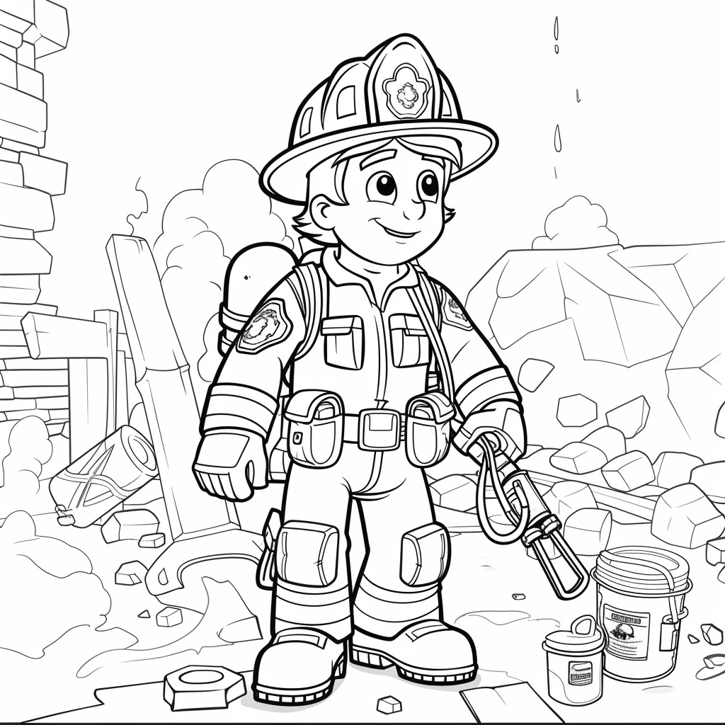 Marshall Carrying Fire Equipment Beside Rubble