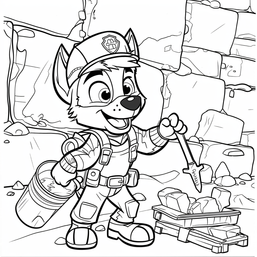 Marshall Carrying a Water Bucket While Rubble Builds