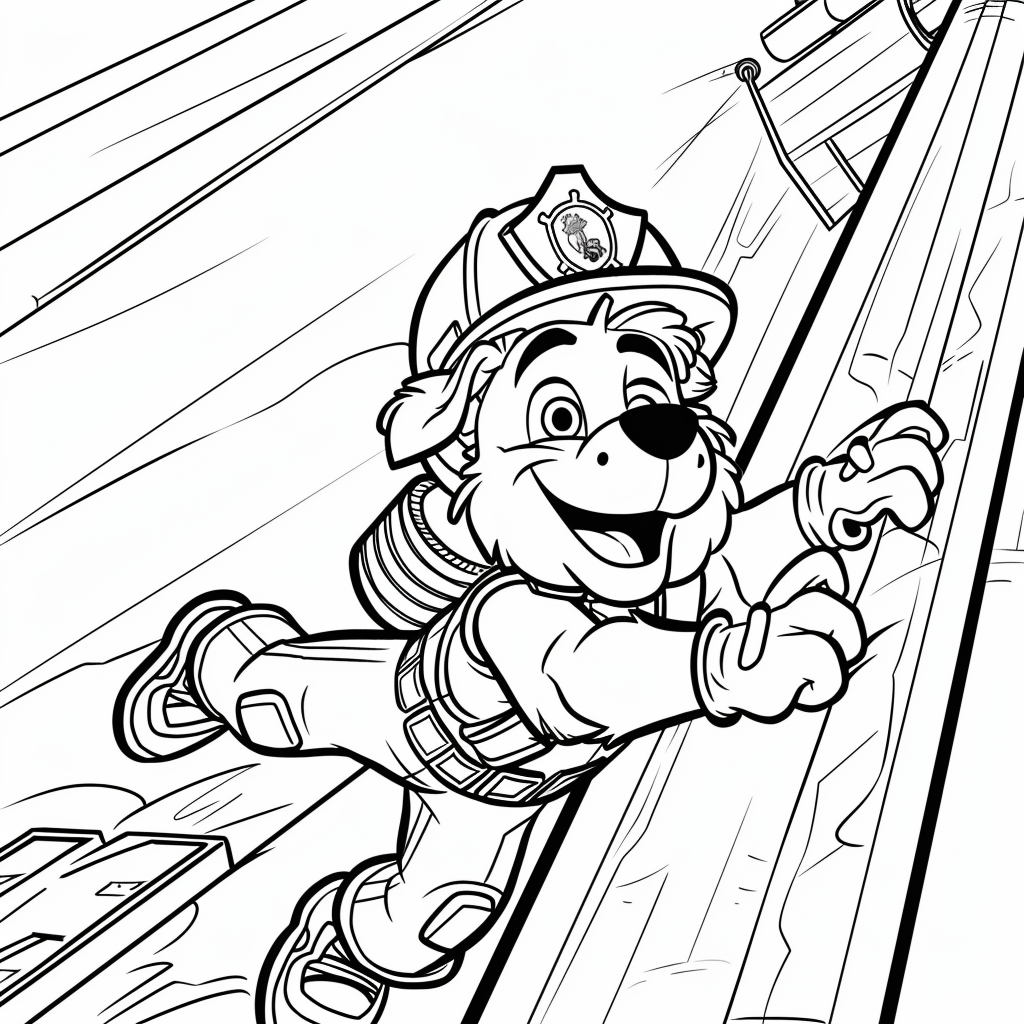 Marshall Sliding Down a Fire Pole While Rubble Watches