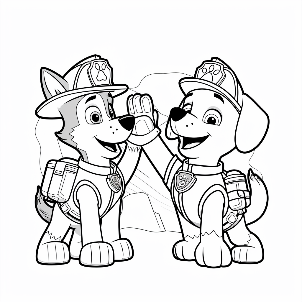 Marshall and Rubble Giving Each Other a High Paw