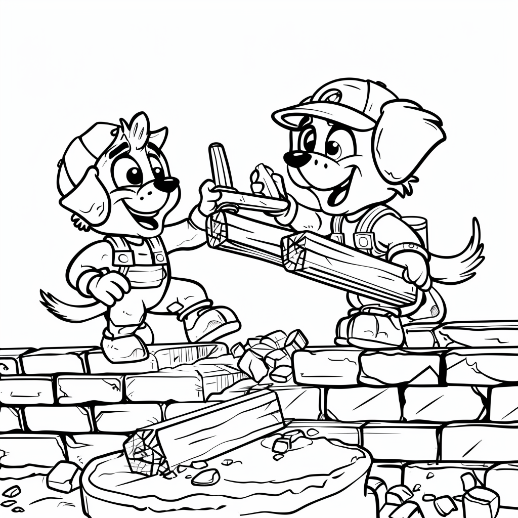 Marshall and Rubble Helping Build a Bridge
