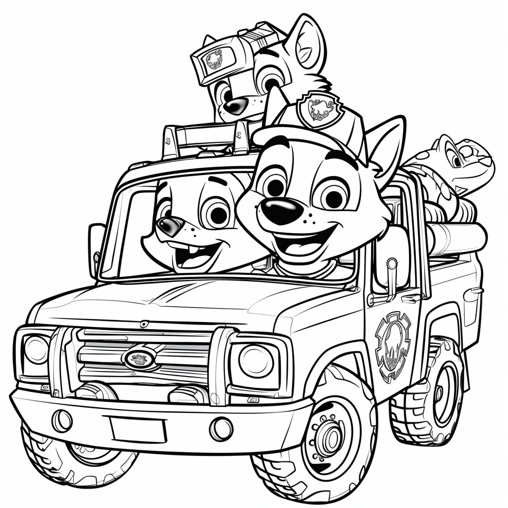 Marshall and Rubble Riding in a Rescue Truck