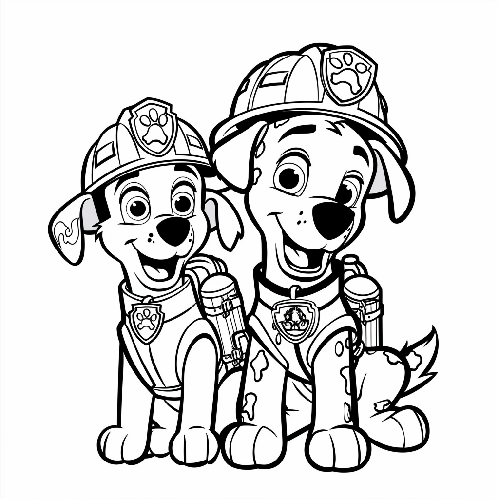 Marshall and Rubble Sitting With Helmets On