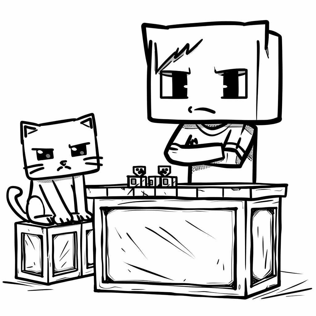 Minecraft Cat Sitting on Crafting Table