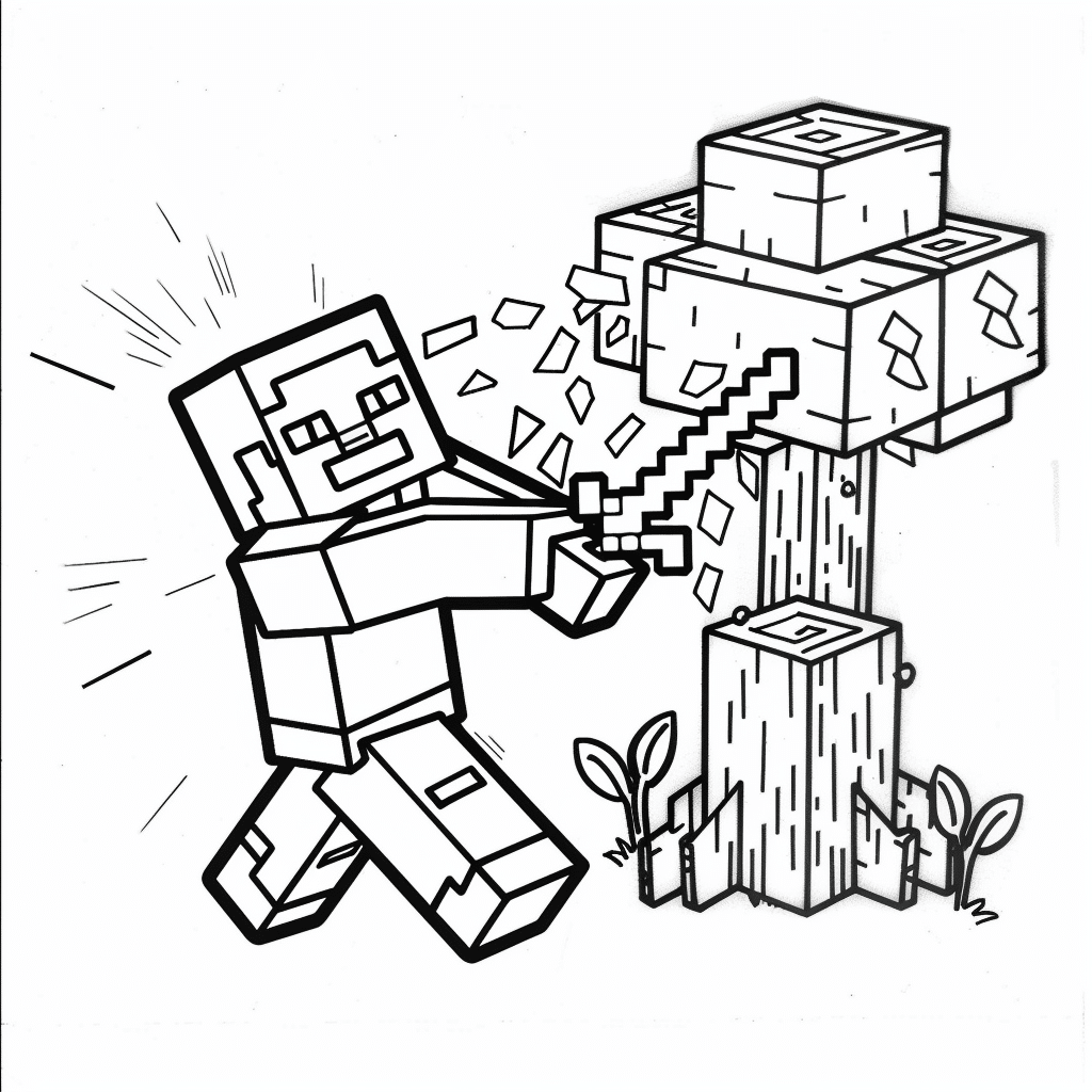 Minecraft Character Chopping a Tree