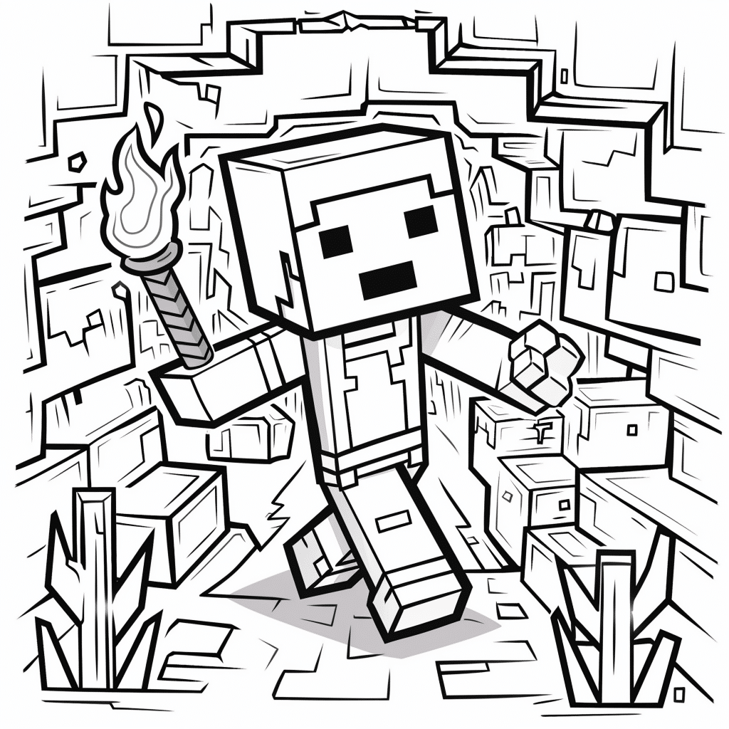 Minecraft Character Exploring a Cave