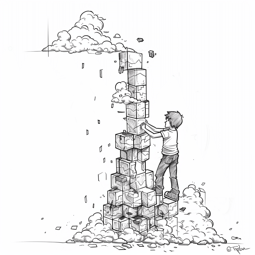 Minecraft Player Building a Tower Too Tall
