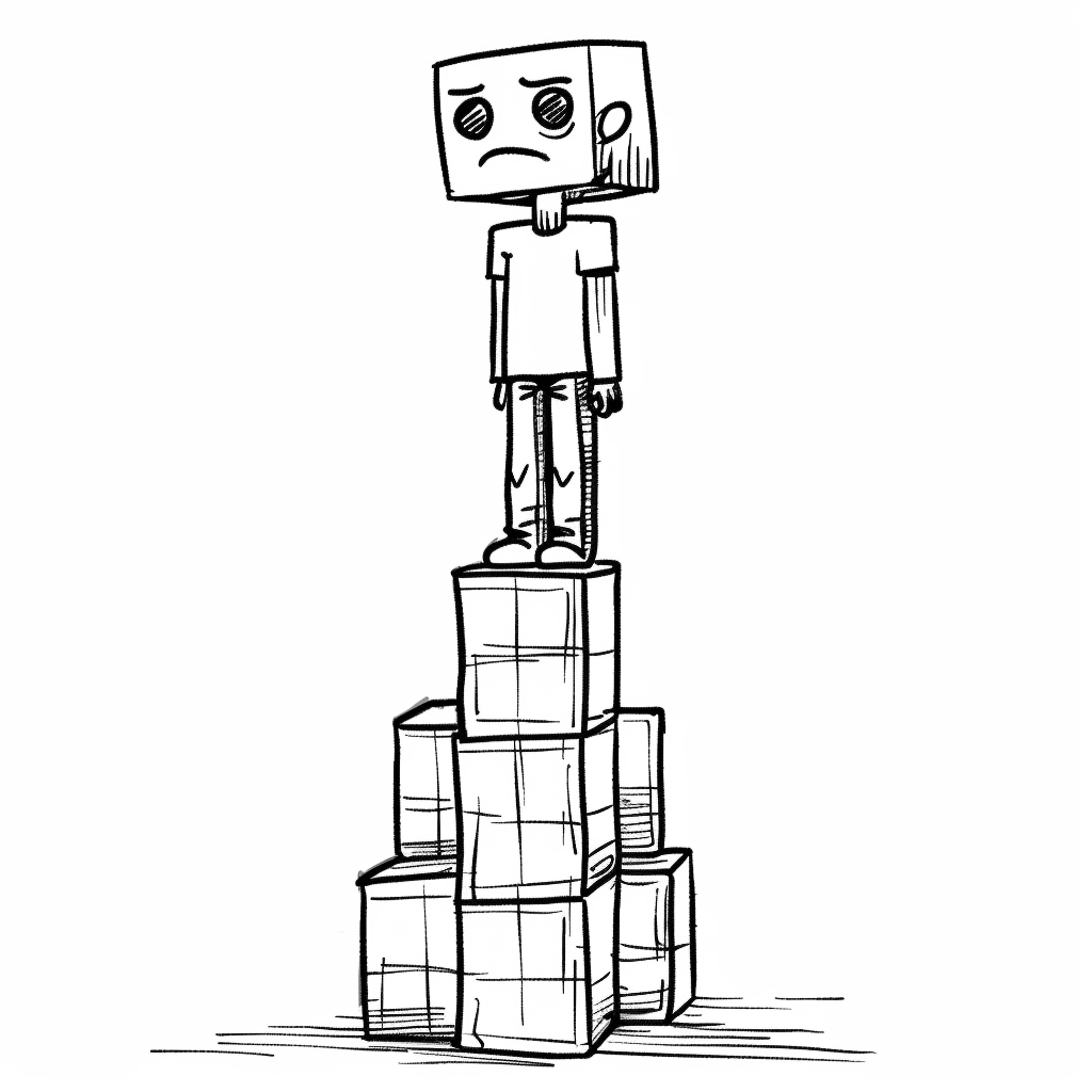 Minecraft Player Building a Very Tall Tower and Getting Dizzy