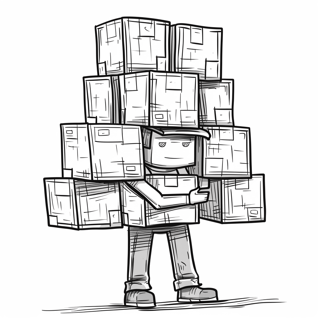 Minecraft Player Carrying a Huge Stack of Blocks