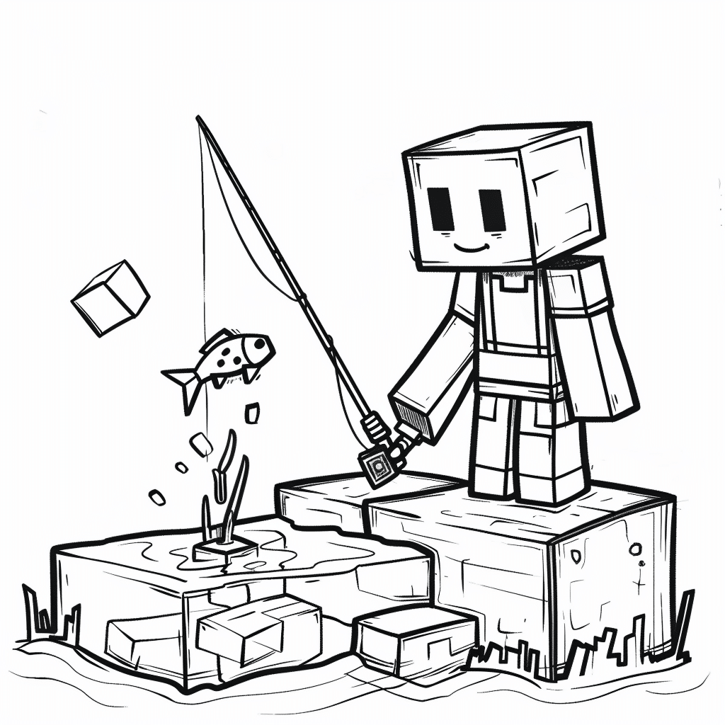Minecraft Player Fishing by Water