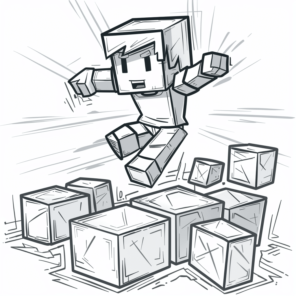 Minecraft Player Jumping Across Floating Blocks