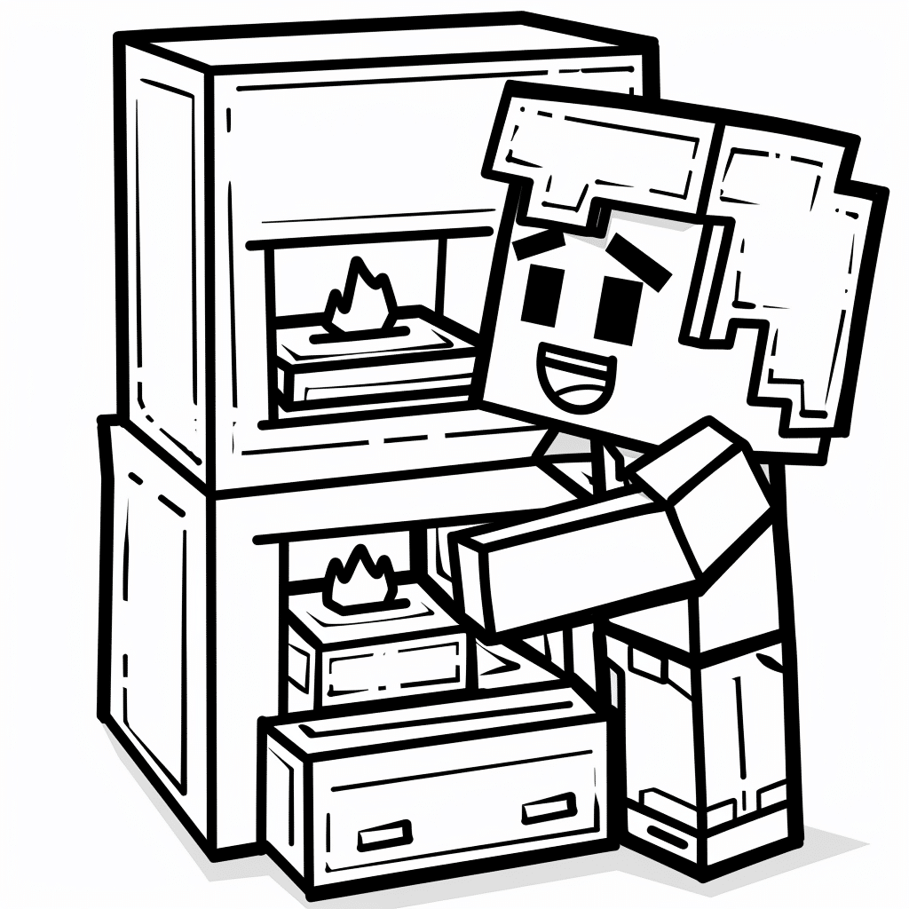 Minecraft Player Opening Furnace to Cook Food