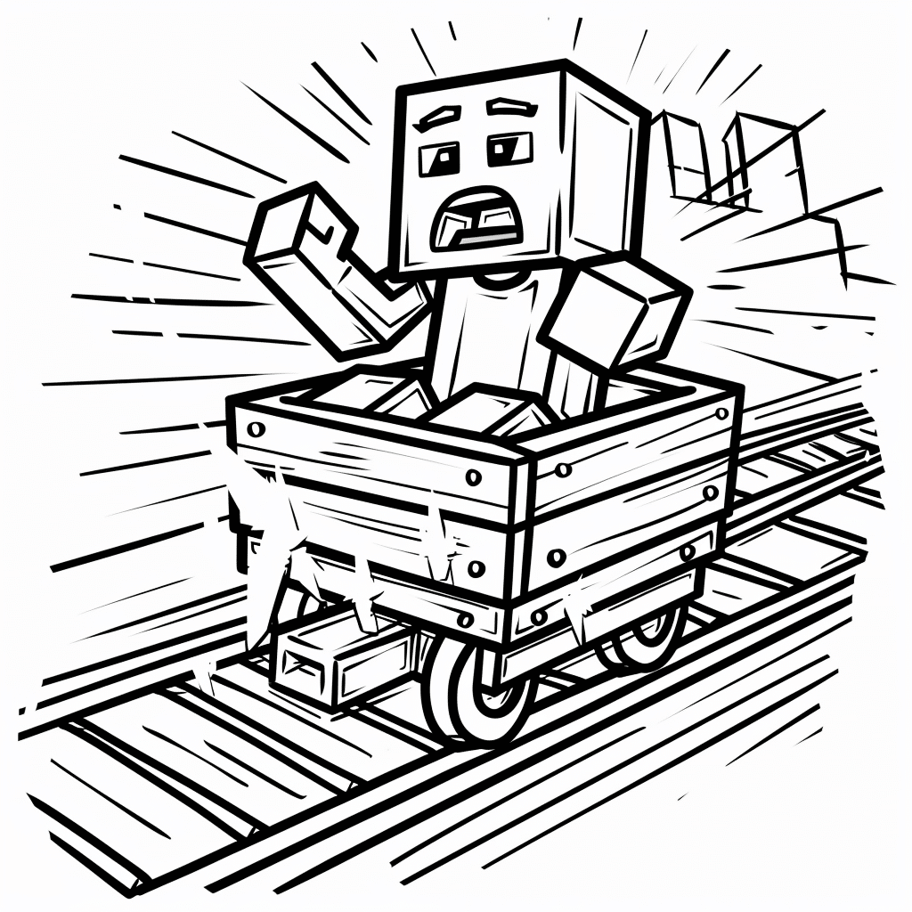 Minecraft Player Riding a Minecart with Shocked Face