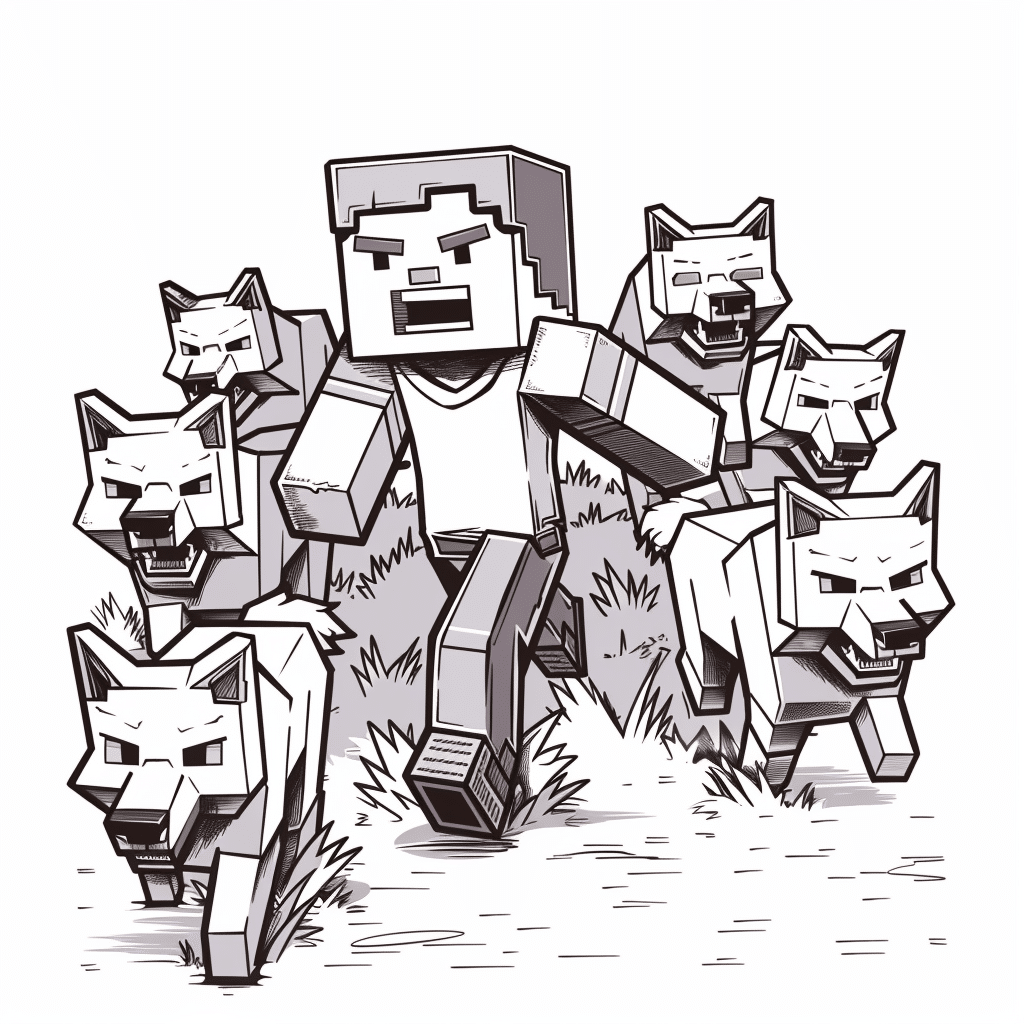Minecraft Player Running from Angry Wolves